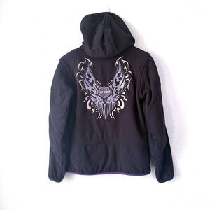 Harley Davidson Jacket Womens Black Full Zip Motorcycle Hooded Embroidered sz M